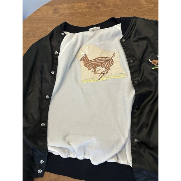 Hartwell Jacket Mens XL Black Nylon Satin Bomber Embroidered Deer Hunter Vintage - Picture 15 of 15